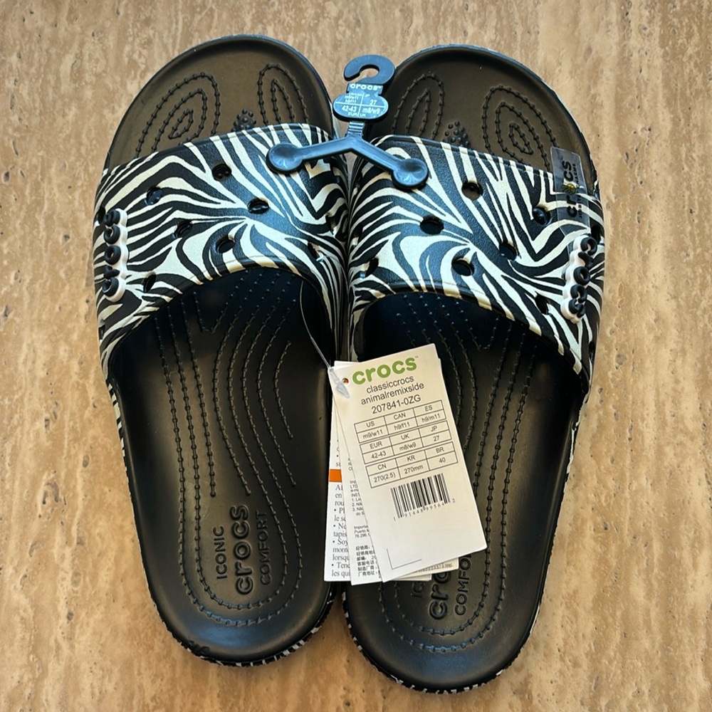 Crocs Classic Animal Remix Slide. Men’s 9/Women’s 11. New with tags. Zebra.